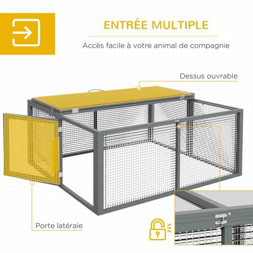 Clapier Pliable Avec Poignée - Toit Ouvrant, Porte - Acier Bois Gris