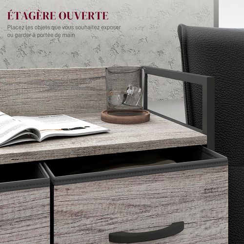 Commode Style Industriel - 4 Tiroirs - Acier Noir Non Tissé Plateau Effet Bois