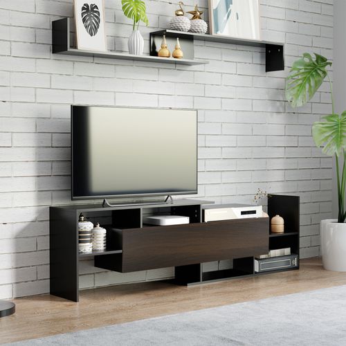 Ensemble Meuble TV Avec Étagère Murale Style Contemporain