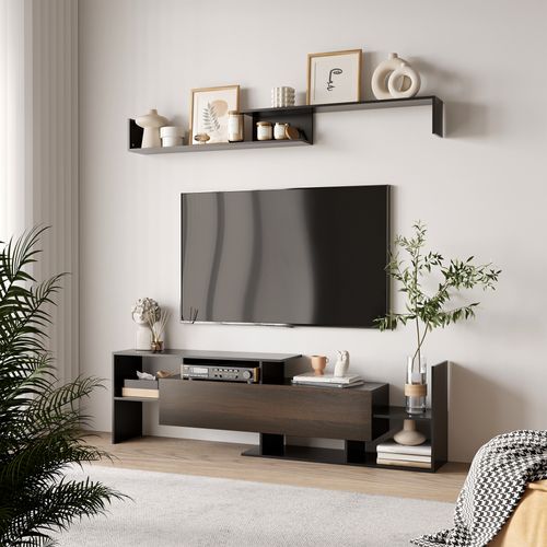Ensemble Meuble TV Avec Étagère Murale Style Contemporain