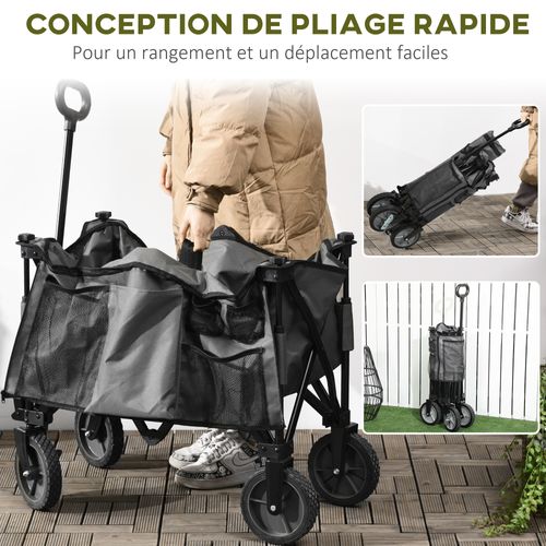 Chariot De Jardin Pliable 4 Roues Acier Polyester