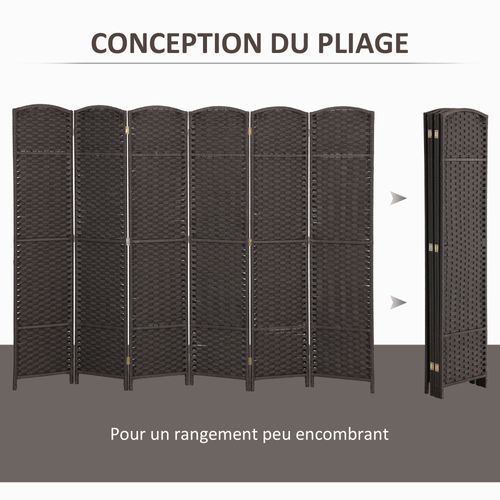 Paravent Intérieur Pliable 6 Panneaux 240 X 170 Cm Pp  Bois Pin