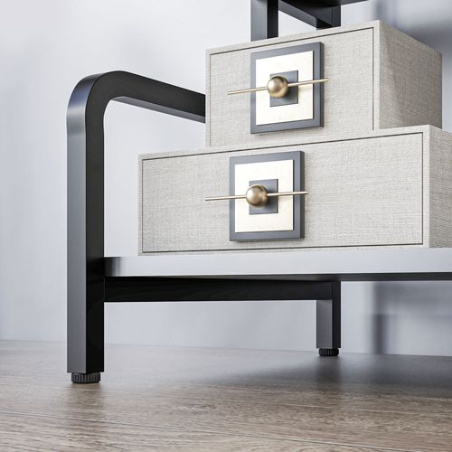 Meuble Imprimante Design - 3 Étagères - Acier Panneaux Noir