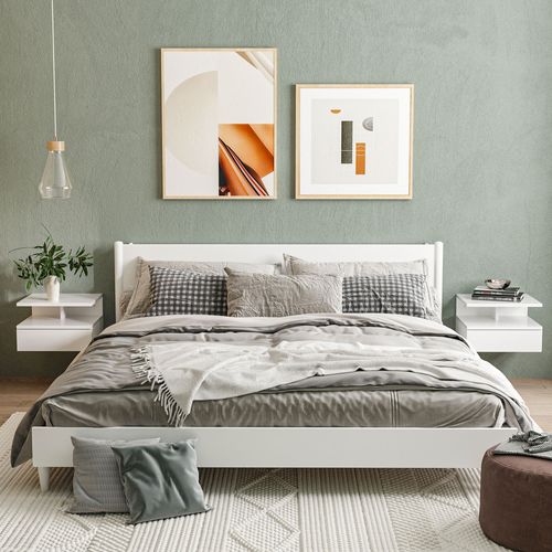 Lot De 2 Tables De Chevet Murales - Tiroir Coulissant, Niche, Plateau - Blanc