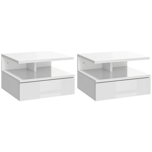Lot De 2 Tables De Chevet Murales - Tiroir Coulissant, Niche, Plateau - Blanc