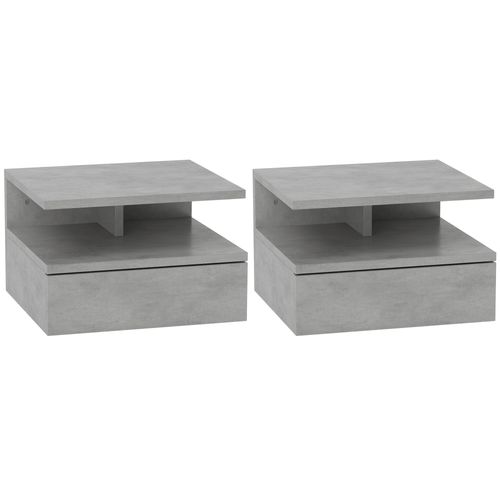 Lot De 2 Tables De Chevet Murales - Tiroir Coulissant, Niche, Plateau - Gris Ciment