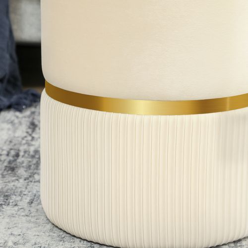 Pouf Repose-pied Tabouret Design Avec Coffre De Rangement Velours Côtelé Acier Brossé Doré