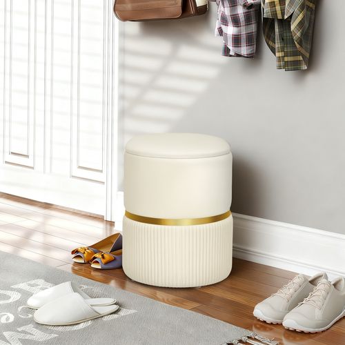 Pouf Repose-pied Tabouret Design Avec Coffre De Rangement Velours Côtelé Acier Brossé Doré