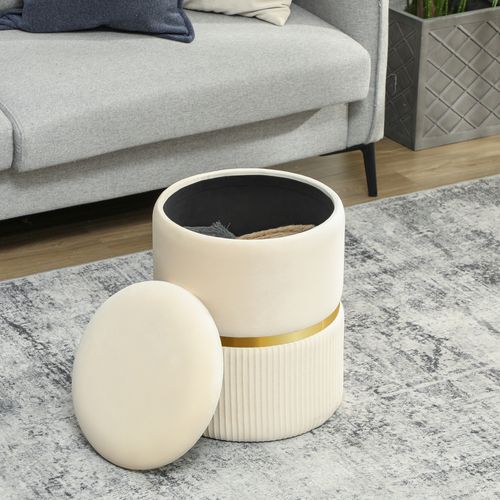 Pouf Repose-pied Tabouret Design Avec Coffre De Rangement Velours Côtelé Acier Brossé Doré