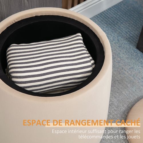 Pouf Coffre Table Basse D'appoint 3 En 1 - Couvercle Double Face - Velours