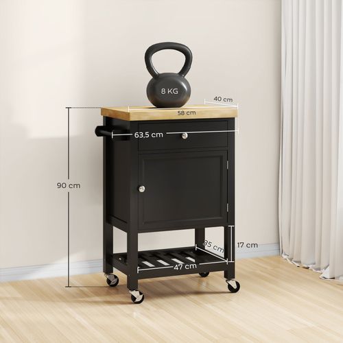 Desserte Cuisine Épais Plateau Bois Clair Noir Tiroir Placard Étagère