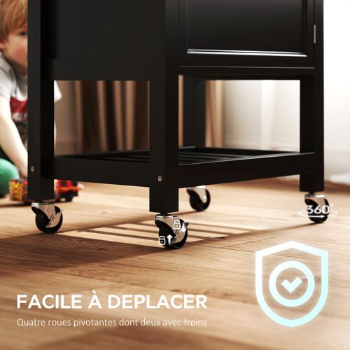 Desserte Cuisine Épais Plateau Bois Clair Noir Tiroir Placard Étagère