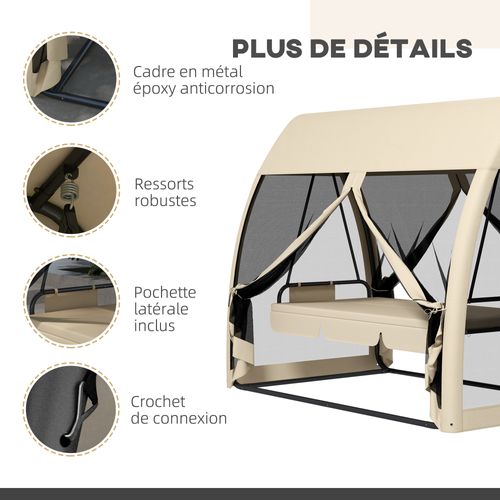 Balancelle De Jardin Convertible 3 Places Avec Matelas Moustiquaire