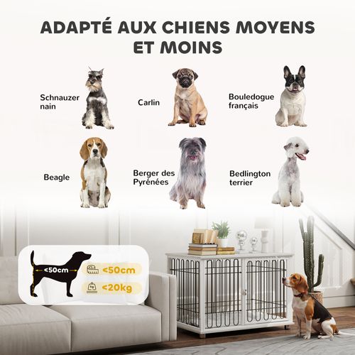Cage Chien Avec Coussin - Porte Verrouillable - Effet Bois Gris