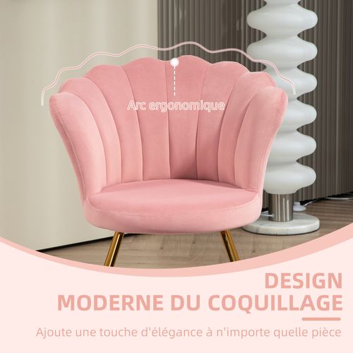 Fauteuil Design Coquillage Piètement Acier Doré Velours