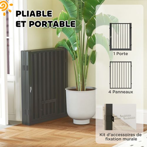 Parc Enclos Chien Modulable Pliable 5 Panneaux Porte Acier Noir