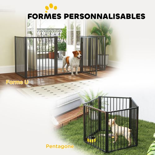 Parc Enclos Chien Modulable Pliable 5 Panneaux Porte Acier Noir