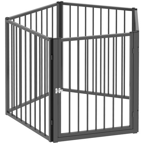 Parc Enclos Chien Modulable Pliable 5 Panneaux Porte Acier Noir