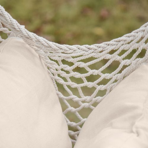 Chaise Suspendue - Coussin Rembourré - Bois Macramé Tissu Beige