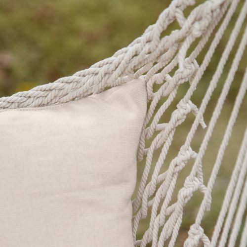 Chaise Suspendue - Coussin Rembourré - Bois Macramé Tissu Beige