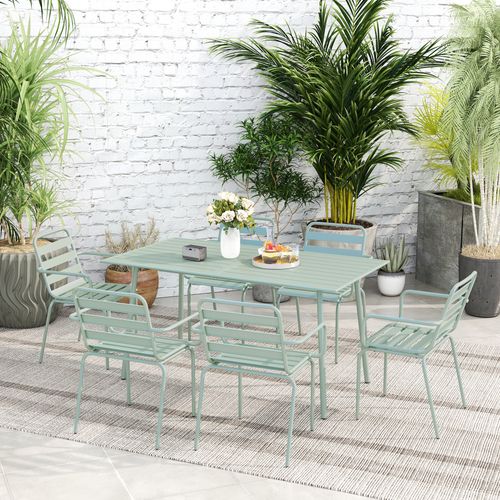 Salon De Jardin 6 Places 7 Pièces - Table à Manger 6 Chaises Empilables - Acier