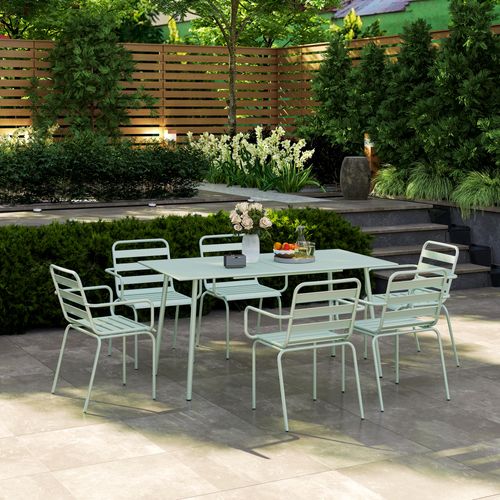 Salon De Jardin 6 Places 7 Pièces - Table à Manger 6 Chaises Empilables - Acier