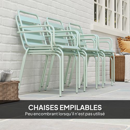 Salon De Jardin 6 Places 7 Pièces - Table à Manger 6 Chaises Empilables - Acier