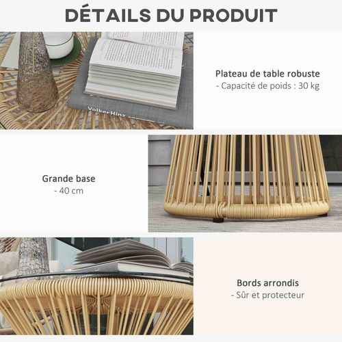 Table Basse D'appoint De Jardin Style Cosy D. 40 Cm Résine Verre