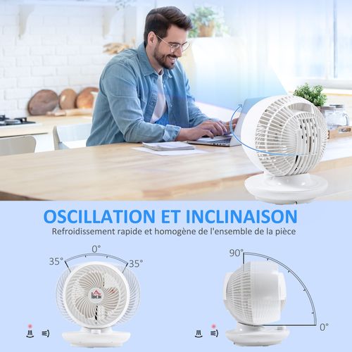 Ventilateur De Table 45w 3 Vitesses Oscillant 70° Inclinable 90° Blanc