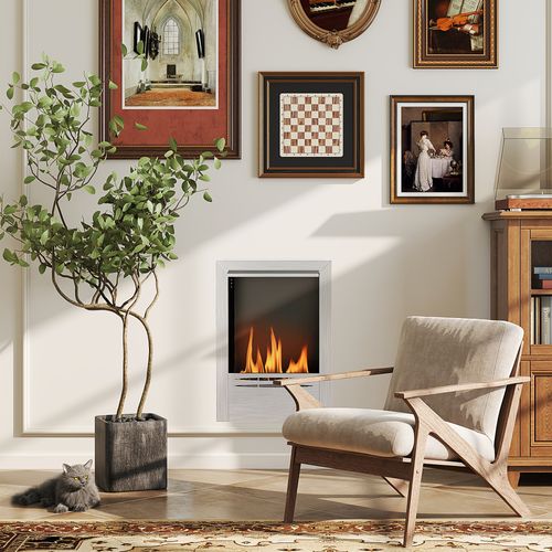 Cheminée Bioéthanol Encastrable Design - 0,9l - Acier Inox. Brossé