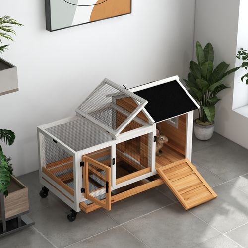 Clapier à Lapin Sur Roulettes Design Chalet Sapin Acier