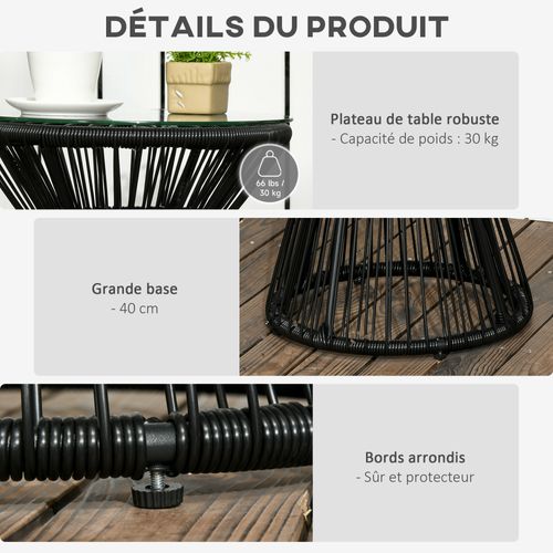 Table Basse D'appoint De Jardin Style Cosy Ø 40 Cm Résine Verre