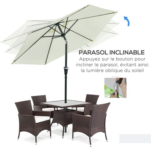 Parasol Hexagonal Inclinable Métal Polyester Haute Densité Crème