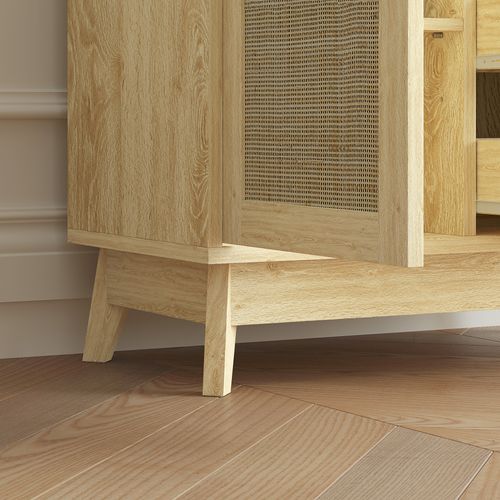 Buffet Cannage Effet Bois Style Bohème Chic 3 Tiroirs Porte Étagère Niche