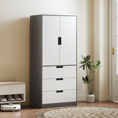 Armoire De Chambre 2 Portes - Penderie, 3 Tiroirs