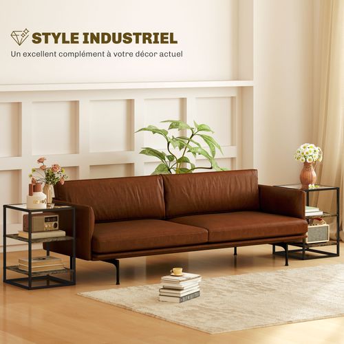 Lot De 2 Bouts De Canapés Design 2 Étagères Plateau Verre Trempé