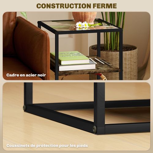 Lot De 2 Bouts De Canapés Design 2 Étagères Plateau Verre Trempé