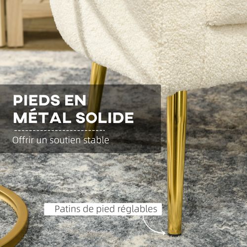 Fauteuil Cabriolet Design Bouclette Piètement Métal Doré Appui-tête