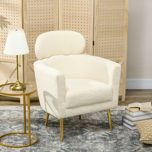 Fauteuil Cabriolet Design Bouclette Piètement Métal Doré Appui-tête
