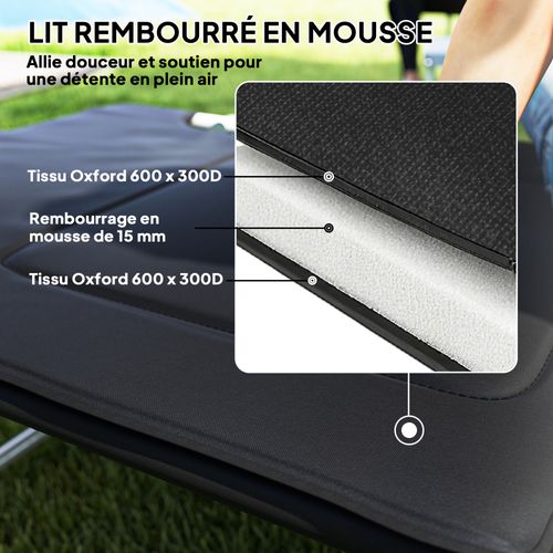 Lit De Camp Pliable Avec Matelas Grand Confort Métal Polyester Noir