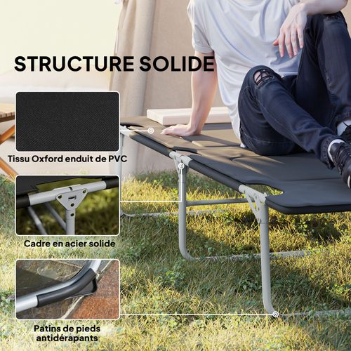Lit De Camp Pliable Avec Matelas Grand Confort Métal Polyester Noir