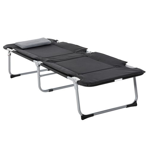 Lit De Camp Pliable Avec Matelas Grand Confort Métal Polyester Noir