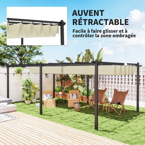 Pergola Rétractable Grande Taille Polyester Haute Densité Alu