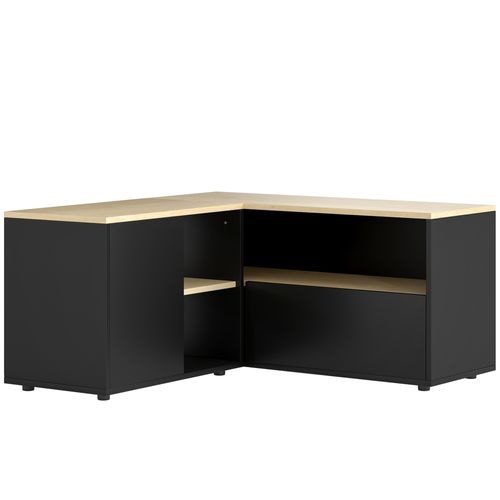 Meuble TV D'angle 2 Portes 3 Niches Aspect Bois Chêne Clair Blanc