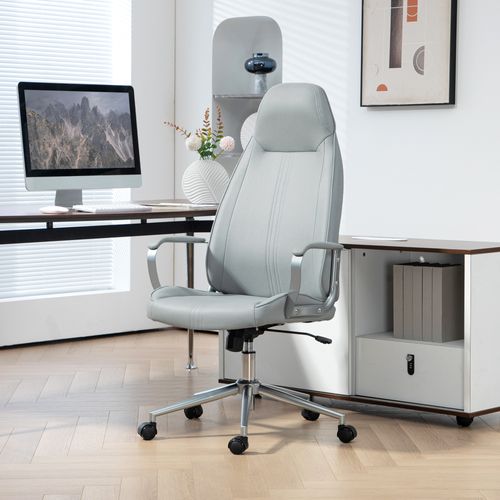 Chaise De Bureau Manager Design Métal Tissu Gris Argenté