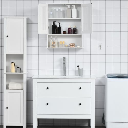 Armoire Murale De Salle De Bain 2 Portes Étagère Niche Blanc