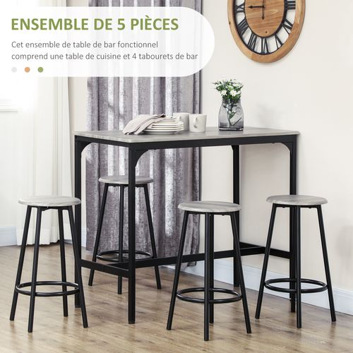 Ensemble Table De Bar 4 Tabourets Style Industriel