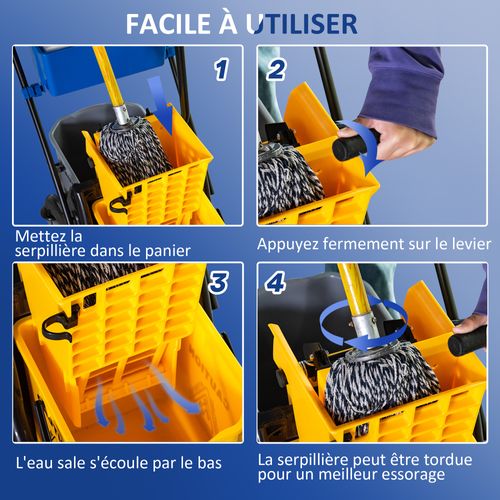 Chariot De Nettoyage Professionnel Presse à Mâchoire 2 Seaux + Rangement