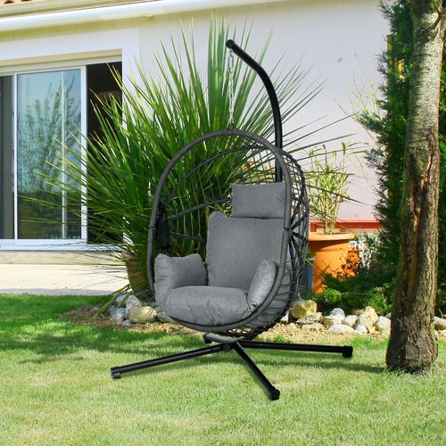Fauteuil Suspendu Pliable De Jardin Avec Coussin Gris