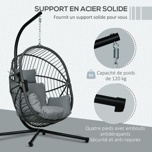 Fauteuil Suspendu Pliable De Jardin Avec Coussin Gris